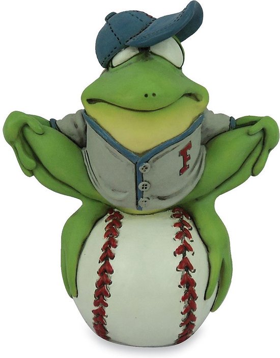 Dierenbeeldje kikker freddy de softbal kampioen - hoogte 13 cm -groene kikker - kikkerbeeld -SPORT BEELD