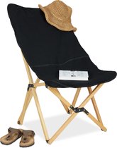 Relaxdays campingstoel hout - zwart - vissstoel - klapstoel tuin - vlinderstoel - 100 kg