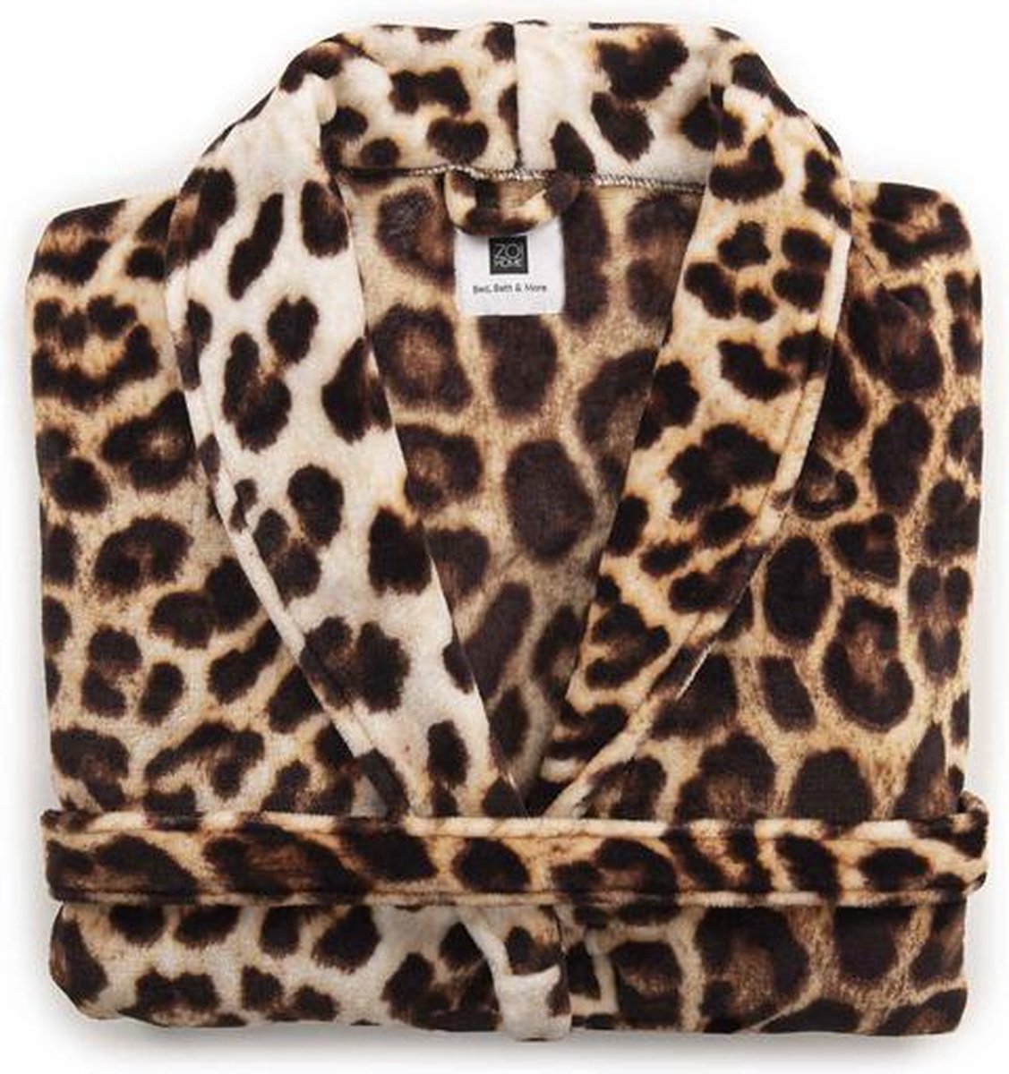 Leopard Badjas Lang - Flanel Fleece - Maat L - Brown - Badjas Dames - Badjas Heren op Prijzenvolger.com