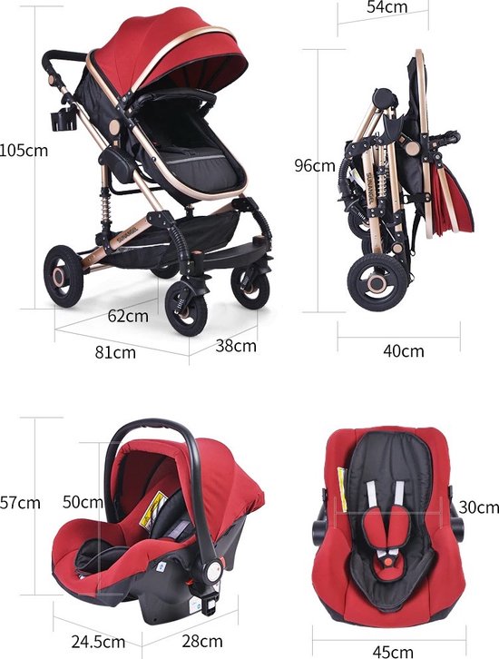 Luxe kinderwagen - Baby buggy - 3 in 1 - Zeer veilig - 600D Oxford  bekleding - | bol.com