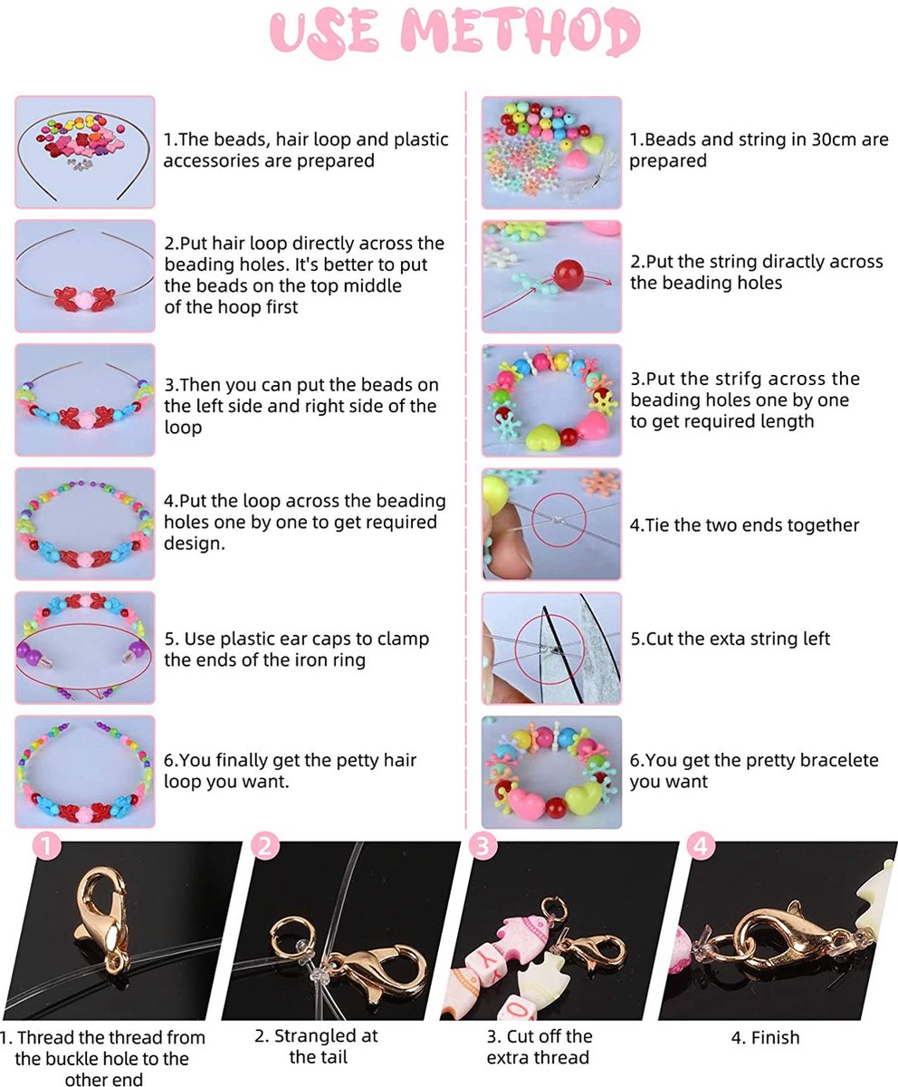 Perles Set pour les Enfants, 500pcs Perle String Set, Bijoux DIY Bracelet  Faire Kit