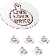 Onderzetters voor glazen - Rond - Bakken - Live love bake - Quotes - Spreuken - 10x10 cm - Glasonderzetters - 6 stuks
