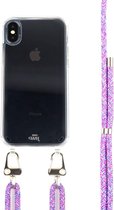xoxo Wildhearts Purple Fever siliconen hoesje - Geschikt voor iPhone X/XS - Hoesje met koord - telefoonkoord - Transparant hoesje - Paars koord