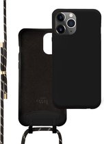 xoxo Wildhearts siliconen hoesje geschikt voor iPhone 12 Pro - Silicone Pretty Black & Gold Cord Case - telefoonhoesje met koord - telefoonkoord - zwart / goud