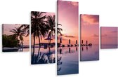 Schilderij - Zonsondergang in paradijs, Oceaan, 5 luik, Premium print