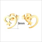 Aramat jewels ® - Goudkleurige zweerknopjes hart met ster oorbellen chirurgisch staal 9mm