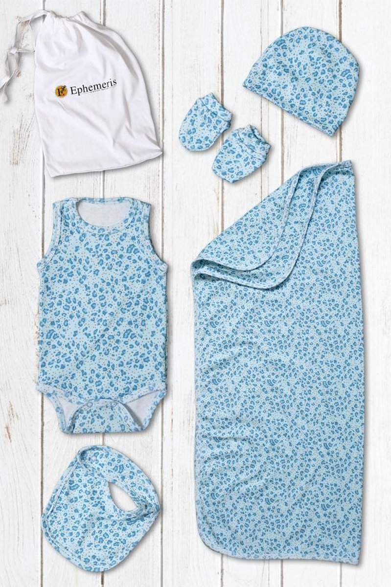 Goedkoopste Lubna Home Pasgeboren Babysetje 5 Delige 0-3 manden 100 Gekamde Katoen- Net geboren Babyset 0-3 manden UNISEX-BLAUW