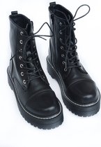 Lady boots | Schoenen dames | Mat | Stoer | Leatherlook | Hoge zool | Ritssluiting & veters | Kleur Zwart | Maat 41