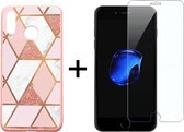 iPhone 7/8 Plus Hoesje Marmer Roze Driehoek Print Siliconen Case - 1x iPhone 7/8 Plus Screenprotector