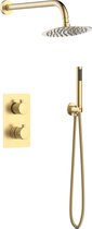 Regendouche - Inbouw - Geborsteld goud - 30 cm douchekop - Stortdouche - Thermostaatkraan - Doucheset met losse handdouche - Rigna