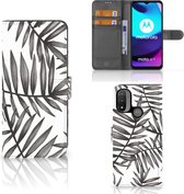 Hoesje met Tekst Motorola Moto E20 | E30 | E40 Wallet Book Case Leaves Grey