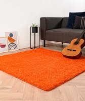 Vierkant hoogpolig vloerkleed shaggy Trend effen - oranje 140x140 cm