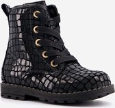 TwoDay leren meisjes croco veterboots - Zwart - Maat 22 - Echt leer