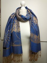 Lange dames sjaal omslagdoek Marit gebloemd blauw bruin
