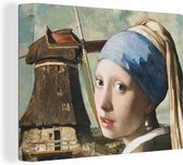Canvas Schilderij Meisje met de parel - Molen - Vermeer - 80x60 cm - Wanddecoratie