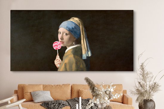 Tableau Peinture sur Toile - Fille à la Perle - Snoep - 160x80 cm - Décoration murale