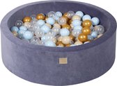 Ronde ballenbak VELVET 90x30 - Grijs-Blauw incl 200 ballen - Goud, Baby Blauw, Beige, Transparant | NoussyToys.nl