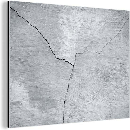 Aluminium schilderij 40x30 cm - Wanddecoratie metaal - Beton - Scheur - Grijs - Metalen muurdecoratie woonkamer - Decoratie industrieel - Foto op dibond - Industriële accessoires slaapkamer