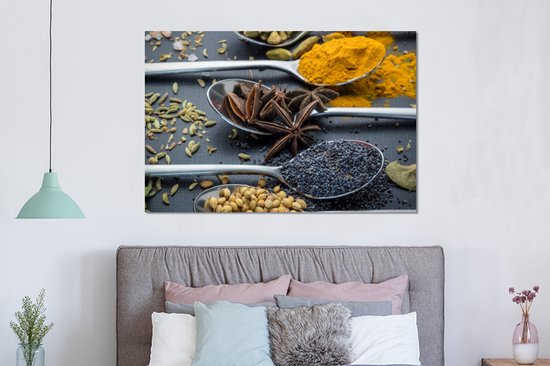 Décoration murale Métal - Peinture Aluminium - Gros plan cuillères aux épices et herbes - 150x100 cm