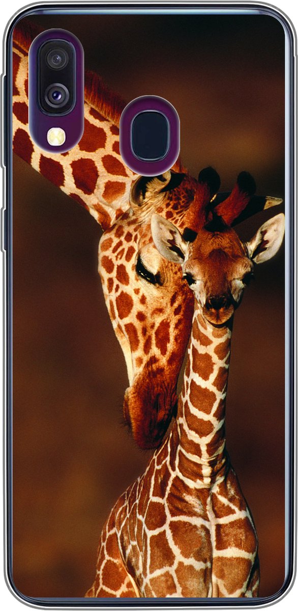 Telefoonhoesje Geschikt voor Samsung Galaxy A40 hoesje - Giraffe - Kalf - Portret - Siliconen Telefoonhoesje Telefoonhoesje
