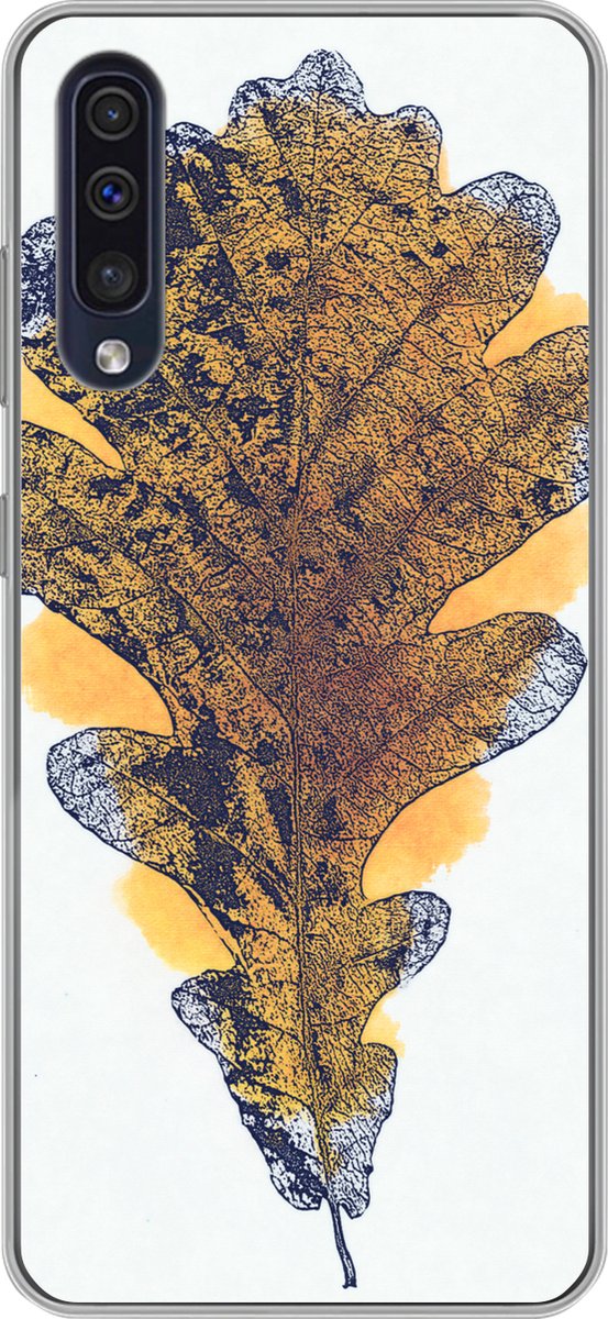 Telefoonhoesje Geschikt voor Samsung Galaxy A50 hoesje - Waterverf - Oranje - Eikenblad - Siliconen Telefoonhoesje Telefoonhoesje