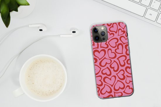 Coque iPhone 12 Pro - fond d'écran avec des coeurs rouges - Siliconen Phone Case