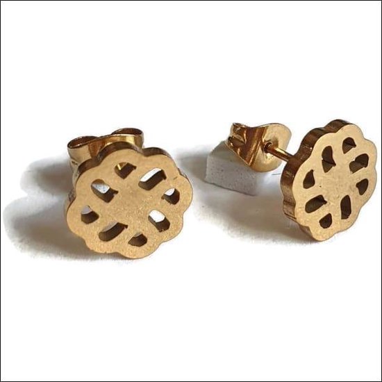 Aramat jewels ® - Goudkleurige gevlochten zweerknopjes fantasie oorbellen staal 10mm