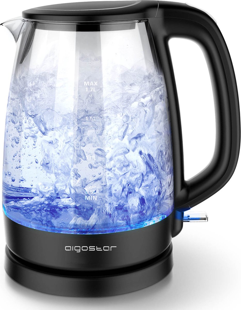 Aigostar Adam 30GOM - Glazen Waterkoker met Led verlichting - Zwart - 2200W  - 1,7... | bol.com