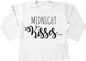 Shirt met tekst oudjaar-nieuwjaar-midnight kisses-shirt wit nieuwjaar kind-Maat 80