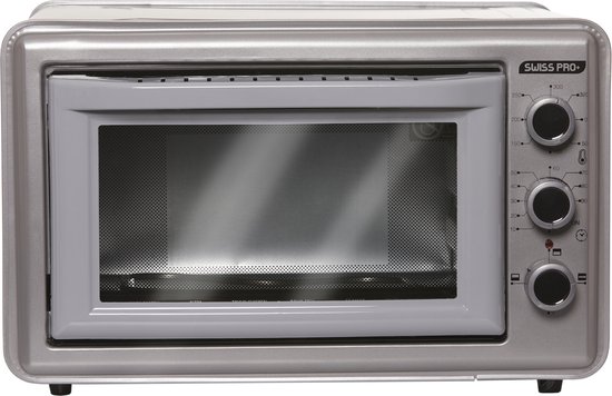 Swiss Pro+ Elektrische Oven 1500W - Voor Al je Ovenschotels, Pizza's, Taarten & Meer! inhoud oven 35liter - makkelijk schoon te maken - Inclusief 2 gecoate aluminium bakplaten - Dubbele glazen ovendeur met roestvrijstalen handgreep