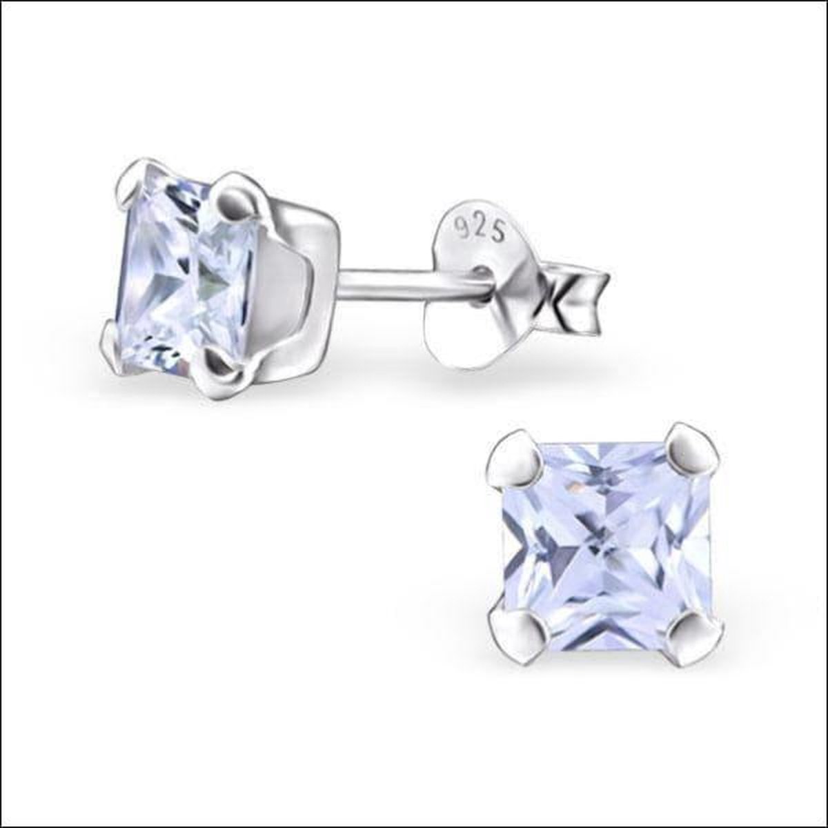Aramat Jewels | Oorbellen | Zilveren Vierkante Oorbellen met Zirkonia | Lila | |5mm | Zilver | Kinderen, Volwassenen | Verkleurd niet