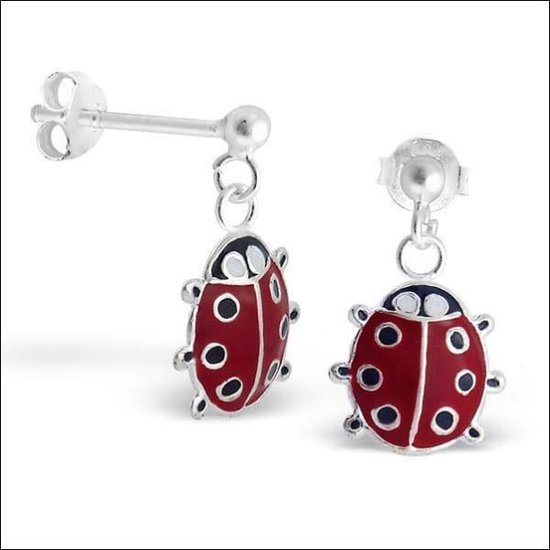 Aramat Jewels - 925 Sterling Zilveren Oorbellen met Lieveheersbeestje Hanger - Rood - Trendy Accessoires - Perfect Cadeau voor Feestdagen