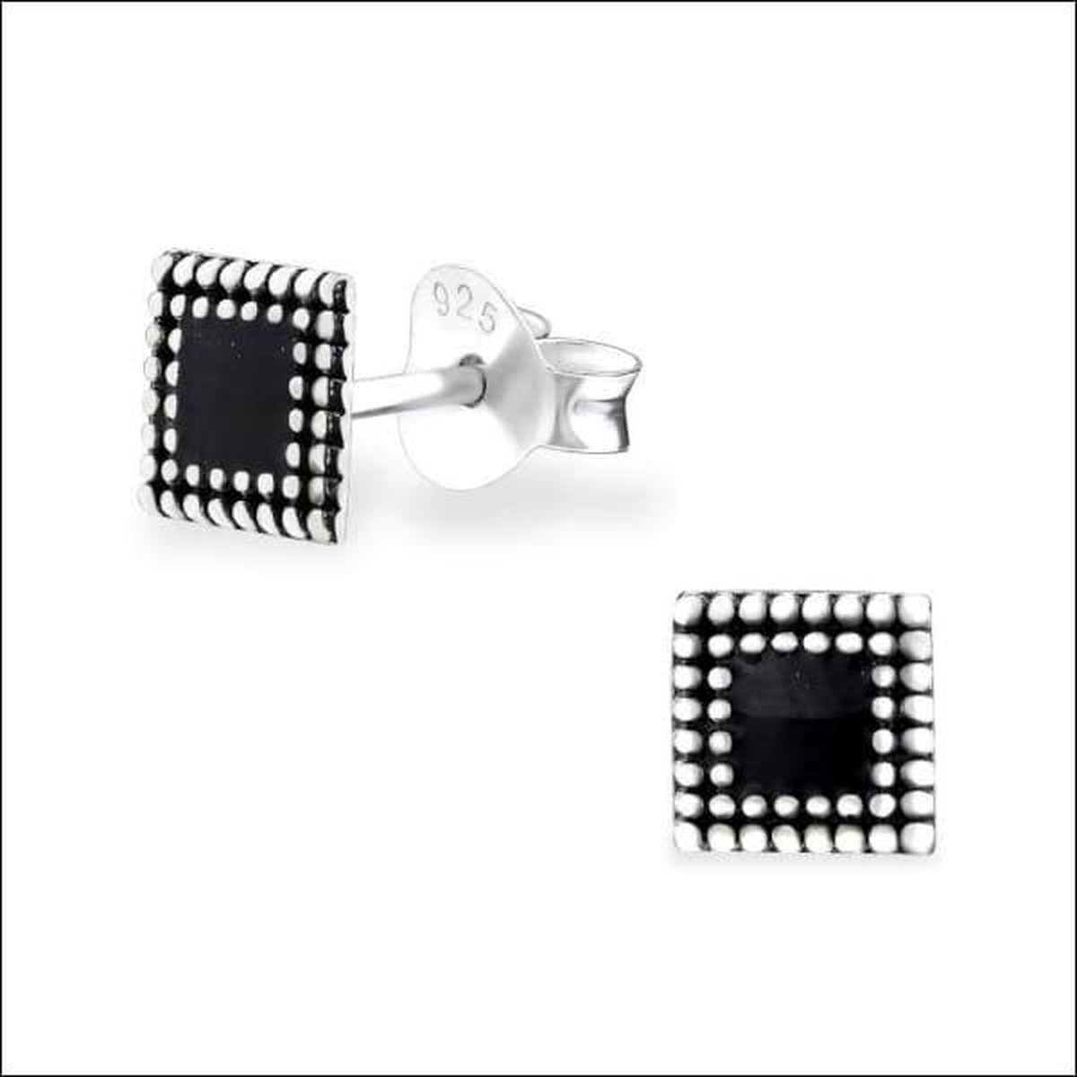 Aramat Jewels | Oorbellen | Zilveren Bali Oorstekers Geoxideerd – 8mm 925 Zilver Etnisch Boho Design | Vierkant-Zwart-5mm | | | Zilver | Kinderen, Volwassenen | Verkleurd niet