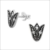 Aramat jewels ® - Geoxideerde zilveren oorbellen tulp zirkonia 925 zilver 8mm x 10mm transparant dames