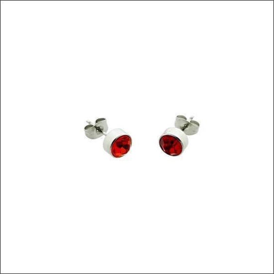 Aramat jewels ® - Zweerknopjes rood zirkonia chirurgisch staal 7mm