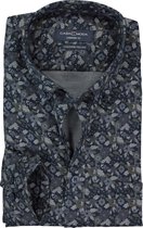 CASA MODA Sport comfort fit overhemd - donkerblauw met groen en grijs dessin twill flanel - Strijkvriendelijk - Boordmaat: 43/44
