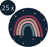 Cadeausticker Regenboog Sterren - Sluitsticker - Traktatiesticker - Wensetiket - rond 40mm - Regenboog - Donkerblauw - full color bedrukt - 25 stuks - Sticker regenboog sterren
