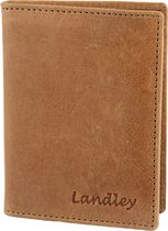 Landley Leren Creditcardetui Pasjeshouder Compact - 10 pasjes - Anti-skim RFID - Vintage Hunter Pull-up Leer - Bruin