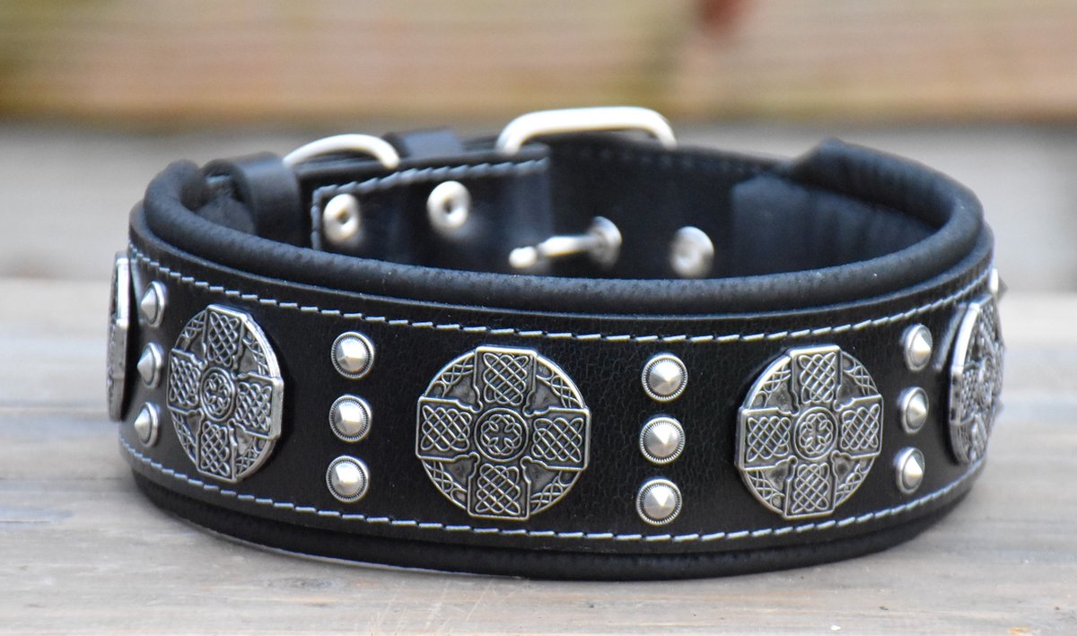 MAXMIMUS SILVER/ BLACK MAAT L HONDEN HALSBAND (50-60CM)