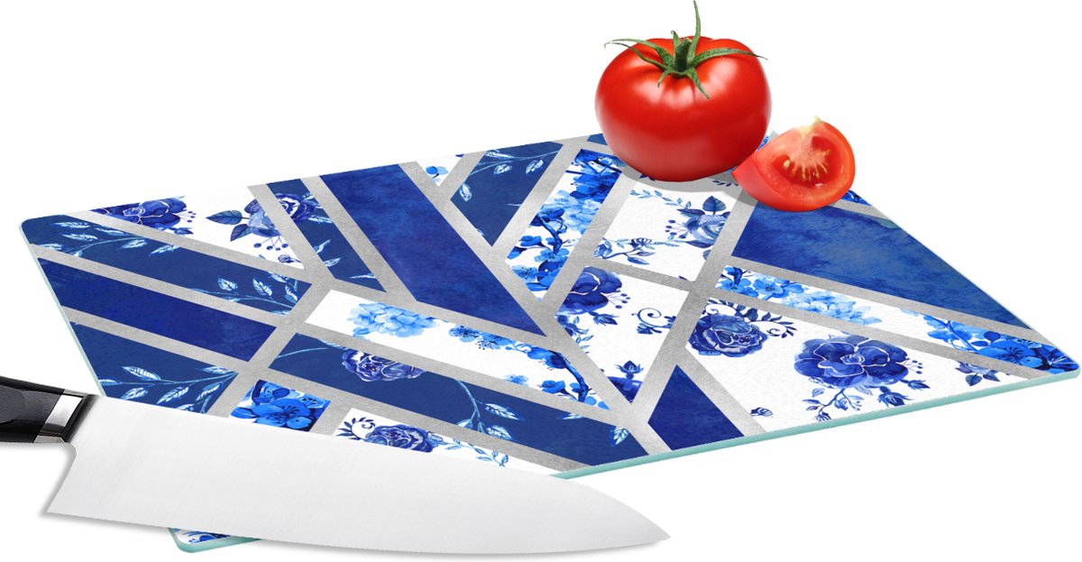 Glazen Snijplank - 28x20 - Delfts blauw - Design - Abstract - Snijplanken Glas