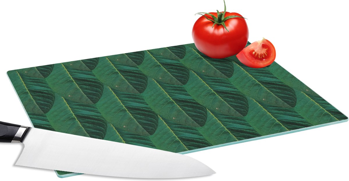 Glazen Snijplank - 28x20 - Patronen - Bladeren - Groen - Snijplanken Glas