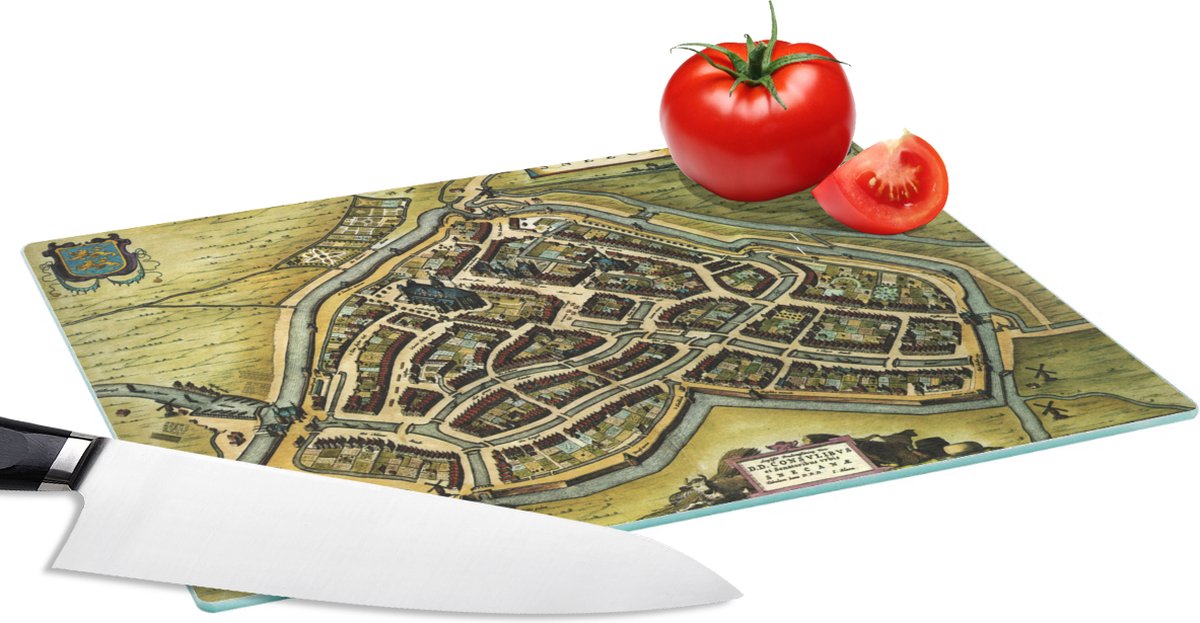 Glazen Snijplank - 28x20 - Plattegrond - Sneek - Antiek - Snijplanken Glas