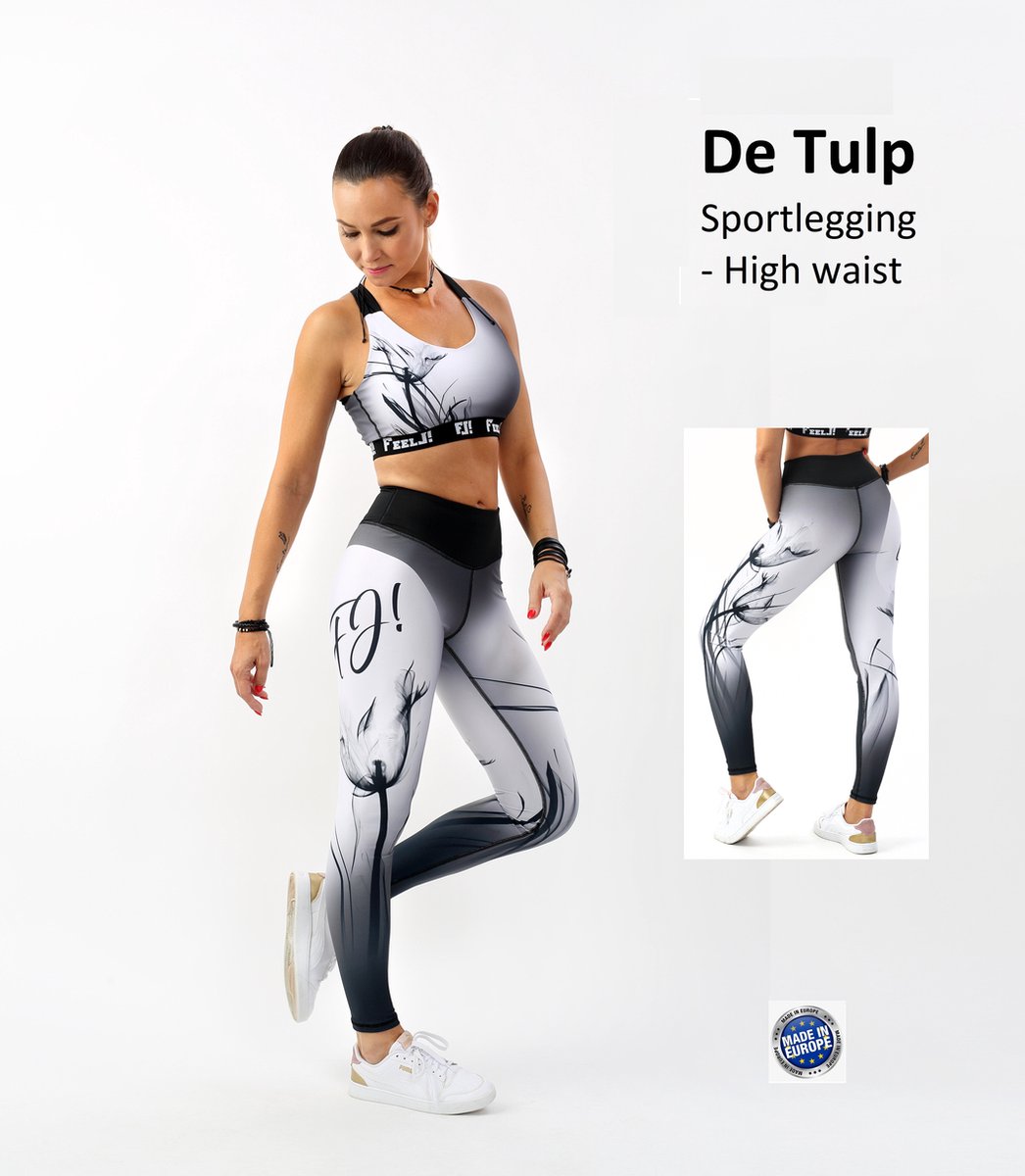 Feelj Sportlegging Tulp - High Waist met mooie Tulp Print - M