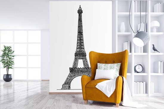 Papier peint photo vinyle - Une illustration de la Tour Eiffel en noir et blanc largeur 160 cm x hauteur 240 cm - Tirage photo sur papier peint (disponible en 7 tailles)