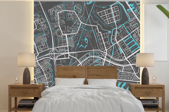 Papier peint - Papier peint photo Plan d'étage - Schiedam - Grijs - Blauw - Largeur 350 cm x Hauteur 350 cm