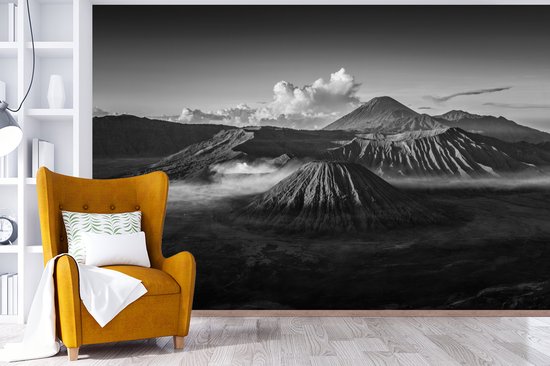 Papier peint - Papier peint Papier peint photo Indonésie - Volcan - Zwart - Wit - Largeur 600 cm x hauteur 400 cm