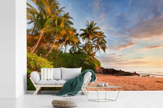 Vinyl Papier peint photo - Palmiers pendre malhonnêtement sur la plage de Hawaii, USA largeur 360 cm x hauteur 240 cm - photo impression sur fond d' écran (disponible en 7 tailles)