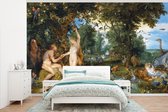 Behang - Fotobehang Het aardse paradijs met de zondeval van Adam en Eva - Schilderij van Peter Paul Rubens - Breedte 405 cm x hoogte 260 cm