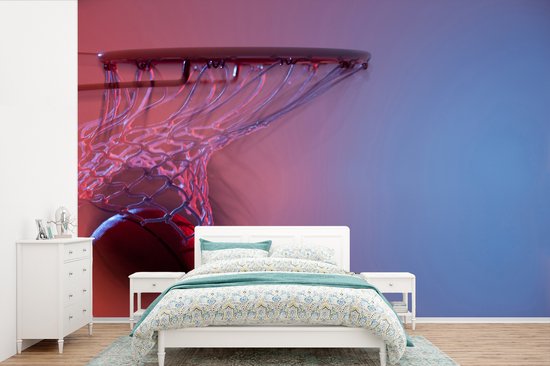 Papier peint - Papier peint photo Vue floue d'un ballon de basket passant dans le panier - Largeur 330 cm x hauteur 220 cm