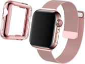 Hoesje + Bandje voor Apple Watch Bandje 44 mm - Rosé Hoesje en Bandje voor Apple Watch Series SE 44 mm Bandje - Milanees Bandje iWatch SE 44mm